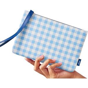 New Ipsy Glam Bag Blue Gingham Summer Makeup Accessory Bag